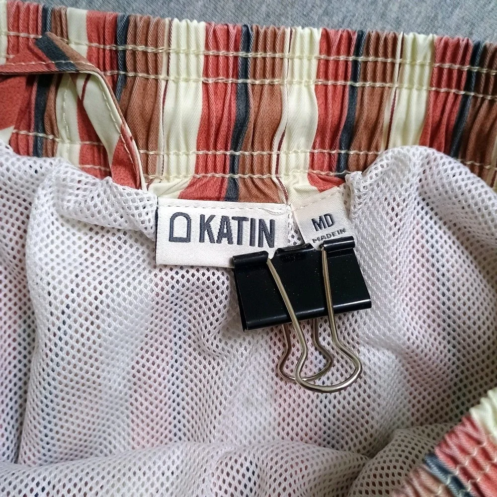 Katin Board Shorts Mens Medium Striped Red Tan Blue‎ Surf Swim Trunks